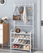 Cuier haine cu suport pantofi, 4 rafturi, 60 x 26 x 170 cm - imagine 3