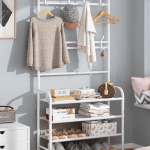 Cuier haine cu suport pantofi, 4 rafturi, 60 x 26 x 170 cm