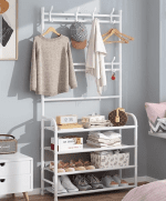 Cuier haine cu suport pantofi, 4 rafturi, 60 x 26 x 170 cm