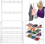 Cuier haine cu suport pantofi, 4 rafturi, 60 x 26 x 170 cm - imagine 2