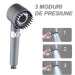 Para Dus cu Perie Masaj, Reglare Mod Presiune Apa, Cap Detasabil, Gri Metalic - imagine 6