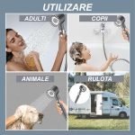 Para Dus cu Perie Masaj, Reglare Mod Presiune Apa, Cap Detasabil, Gri Metalic - imagine 5