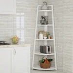 Raft biblioteca de colt cu 5 polite, alb, 52 x 34 x 110cm - imagine 6