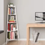 Raft biblioteca de colt cu 5 polite, alb, 52 x 34 x 110cm - imagine 9