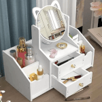 Organizator pentru cosmetice și bijuterii, cu sertare si oglinda, PVC 40 x 20 x 14 cm - imagine 3