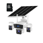 Camera Supraveghere cu Panou Solar, Conexiune 4G, Rotatie 360° Panoramică Cu 3 Lentile, Zoom 10x, Card Memorie Cadou - imagine 3