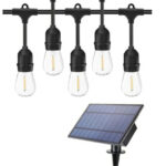 Ghirlandă Solară 20M cu 20 Becuri LED Filament, 2W, 3000K, IP65 – Lumină Caldă pentru Exterior