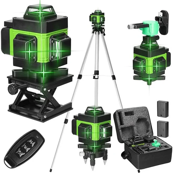 Nivela_lase poza 1) Nivela Laser 4 D 4×360° | 16 Linii Verzi, 2 Baterii 4000 mAh, Telecomanda, Autonivelare ±3°, Raza 25 m - imagine 1