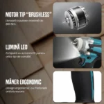 Cheie de Impact, Masina de Insurubat 550Nm, 43 accesorii Incluse, 2 Acumulatori 48V Li-Ion + Valiza Transport - imagine 4