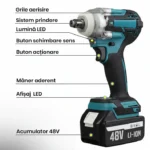 Cheie de Impact, Masina de Insurubat 550Nm, 43 accesorii Incluse, 2 Acumulatori 48V Li-Ion + Valiza Transport - imagine 7