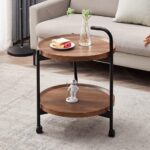 Masuta cafea rotunda cu roti, din lemn maron - imagine 5
