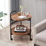 Masuta cafea rotunda cu roti, din lemn maron - imagine 4
