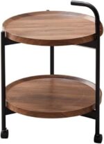 Masuta cafea rotunda cu roti, din lemn maron - imagine 7