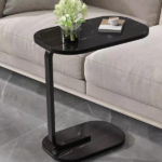 Masuta laterala ovala cu aspect marmura neagra - portabila si eleganta 45x28x60 cm