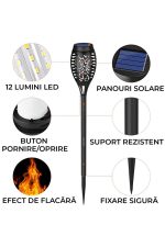 Set 6 Lămpi Solare Exterior cu Efect Flacără LED 50cm - imagine 6