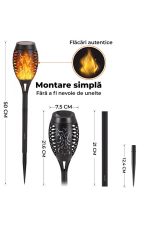 Set 6 Lămpi Solare Exterior cu Efect Flacără LED 50cm - imagine 2
