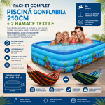 Pachet Vară Familie – Piscină Gonflabilă 210 x 135 x 54 cm + 2 Hamace Textile Rezistente