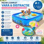 Pachet Vară pentru Familie – Piscină Gonflabilă 180 x 125 x 54 cm + Colac Copil cu Umbreluță