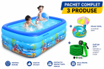 Pachet Vară Familie – Piscină 180x125x54 Gonflabilă pentru Copii, Colac Gonflabil cu Parasolar și Furtun Extensibil 30 m cu Pistol de Stropit