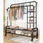 Organizator metalic pentru haine și pantofi, suport dublu cu roți, 162×135 cm, Negru - imagine 4