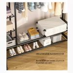 Organizator metalic pentru haine și pantofi, suport dublu cu roți, 162×135 cm, Negru - imagine 5