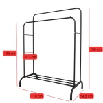 Suport metalic pentru haine tip dressing mobil, cu 2 bare pentru umerașe, roți și raft inferior, 150 cm, Negru - imagine 6