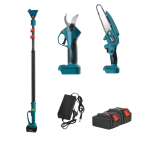 Set Foarfecă Electrică de Grădină + Mini Drujbă 6 Inch cu Braț Telescopic 2.13 m | 2 Acumulatori, Unghi Reglabil