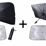 Set 2 X Parasolar Pliabil Tip Umbrelă pentru Parbriz Auto, Protecție Împotriva Razelor UV și Căldurii