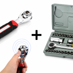 Set Trusă Chei Tubulare 40 Piese + Cheie Tubulară Multifuncțională Universală 48 în 1 cu Cap Rotativ 360°
