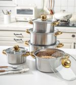 Set Oale din Inox 10 Piese cu Capace din Sticlă, 18/20/22/24/26 cm, Compatibile cu Toate Tipurile de Plite - imagine 3