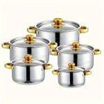 Set Oale din Inox 10 Piese cu Capace din Sticlă, 18/20/22/24/26 cm, Compatibile cu Toate Tipurile de Plite - imagine 7