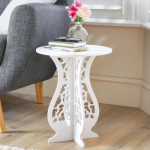 Măsuță Decorativă Tip Clepsidră din PVC, pentru Cafea sau Suport Ghivece, Alb
