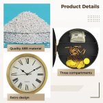 Ceas de Perete cu Compartiment Secret 10 Inch, Negru & Bronz, Seif Ascuns pentru Bijuterii, Bani și Obiecte de Valoare - imagine 5