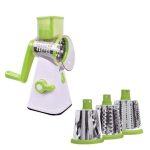 Răzătoare Manuală cu 3 Lame Interschimbabile din Inox, Antialunecare, Ușor de Curățat, Verde - imagine 4