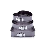 Set 3 Forme pentru Tort și Prăjituri cu Bază și Margini Detașabile, Rotundă, Pătrată și Inimă, Negru