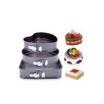Set 3 Forme pentru Tort și Prăjituri cu Bază și Margini Detașabile, Rotundă, Pătrată și Inimă, Negru - imagine 4