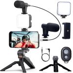 Kit Vlogging Profesional pentru Filmări Video, cu Trepied, Microfon, Panou LED și Suport Reglabil pentru Telefon - imagine 5