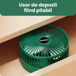 Set 1+1 Ventilator de Birou Pliabil, 3 Trepte de Viteză, Suport Telefon Integrat, Încărcare MicroUSB, Verde - imagine 3