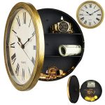 Ceas de Perete cu Compartiment Secret 10 Inch, Negru & Bronz, Seif Ascuns pentru Bijuterii, Bani și Obiecte de Valoare