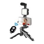 Kit Vlogging Profesional pentru Filmări Video, cu Trepied, Microfon, Panou LED și Suport Reglabil pentru Telefon