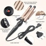 Ondulator de Păr cu 3 Elemente 22 mm, Temperatură Reglabilă, Negru/Auriu - imagine 3