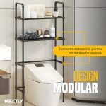 Raft Depozitare pentru Baie deasupra Mașinii de Spălat, 3 Polițe, Design Modular, Aluminiu și Plastic, 65 x 25 x 155 cm, Negru - imagine 5