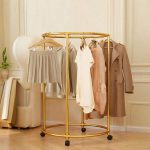 Suport Rotund pentru Haine din Oțel Inox Auriu – 120 cm, 30 kg, cu Roți - imagine 5