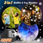 Mașină 3 în 1 pentru Fum și Bule de Săpun, 450W, cu Telecomandă, 2 Rezervoare și LED - imagine 8