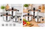 Set 3 Oale din Inox cu Capace din Sticlă – 24/26/28 cm, 5/6,5/7,5 L, Calitate Înaltă
