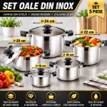 Set 5 Oale din Inox cu Capace din Inox – 16/18/20/22/24 cm, Calitate Înaltă - imagine 2