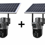 Set 2 x Cameră de Supraveghere 4G cu Panou Solar, Slot SIM, Lentile Duble, 4K HD 8MP, Senzor de Mișcare,