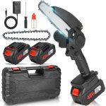 Drujbă Electrică Portabilă 6 Inch cu 2 Acumulatori 48V, Mini Drujbă fără Fir, Lanț și Încărcător