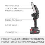 Drujbă Electrică Portabilă 6 Inch cu 2 Acumulatori 48V, Mini Drujbă fără Fir, Lanț și Încărcător - imagine 5