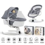 Leagăn Electric pentru Bebeluși cu Telecomandă și Bluetooth, Legănare Automată, Gri Închis